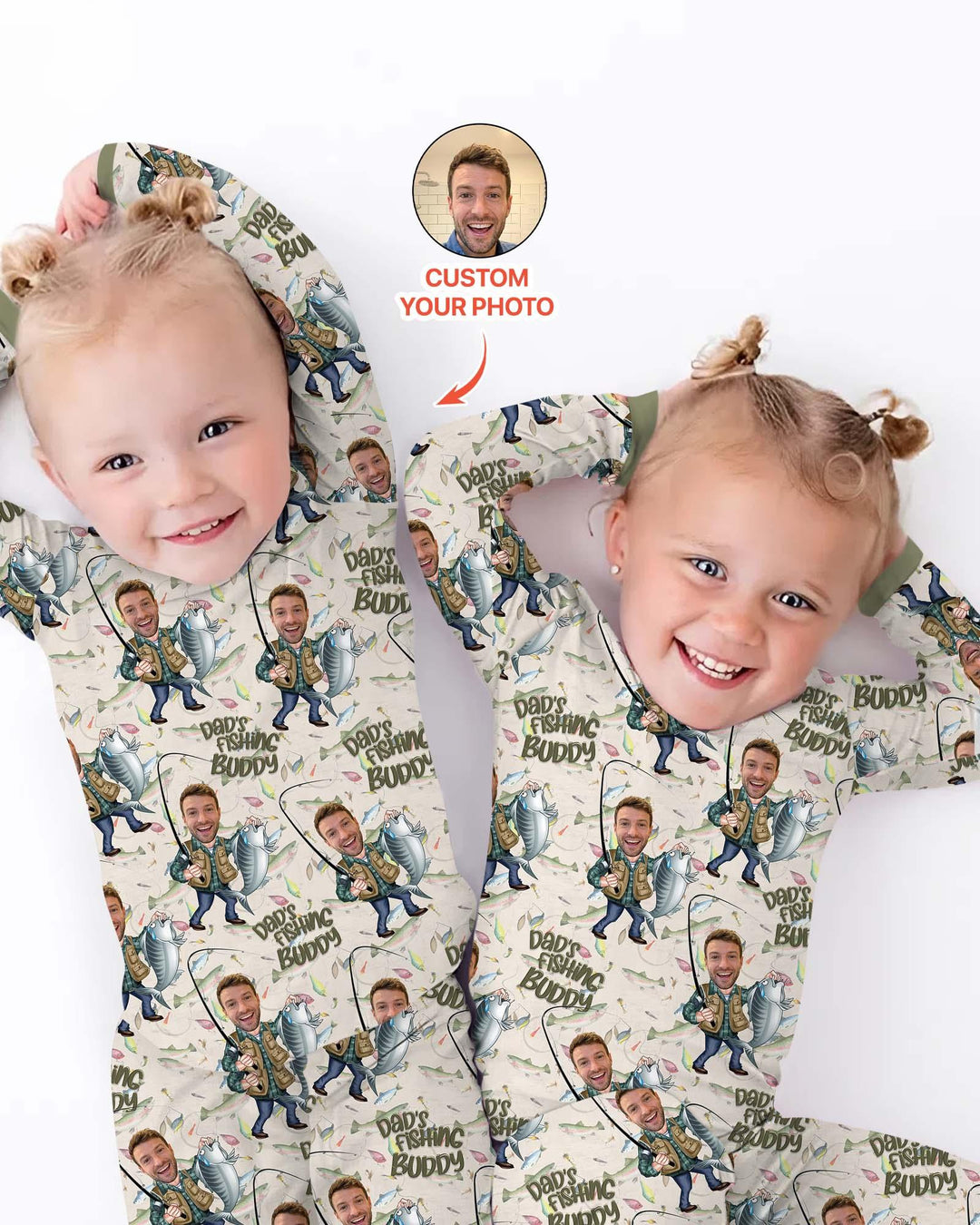 Custom Photo Dad Fishing's Buddy Daddy & Me Matching Bamboo Two Piece Long Sleeve Pajama Set