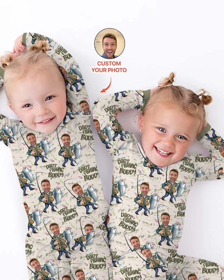 Custom Photo Dad Fishing's Buddy Daddy & Me Matching Bamboo Two Piece Long Sleeve Pajama Set