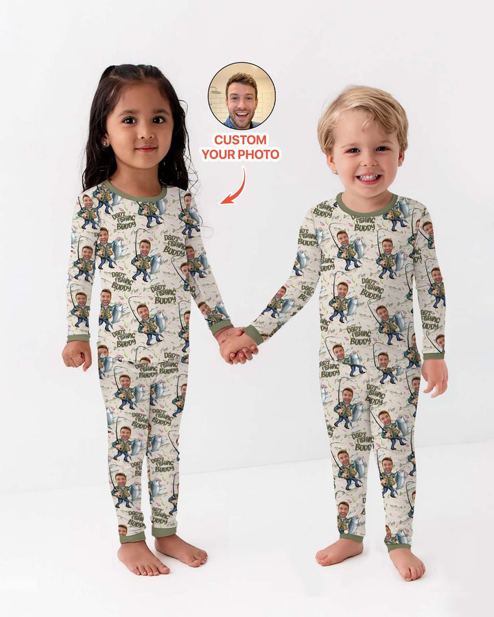 Custom Photo Dad Fishing's Buddy Daddy & Me Matching Bamboo Two Piece Long Sleeve Pajama Set