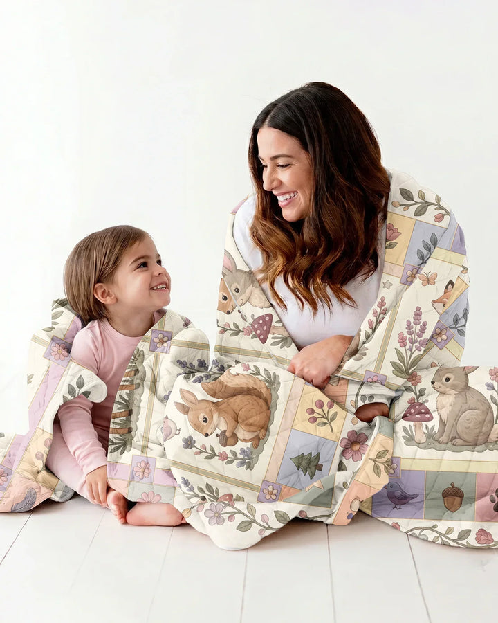 Custom Name Woodland Animal Bamboo Quilt Blanket