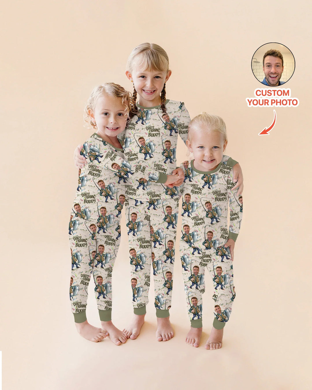 Custom Photo Dad Fishing's Buddy Daddy & Me Matching Bamboo Two Piece Long Sleeve Pajama Set