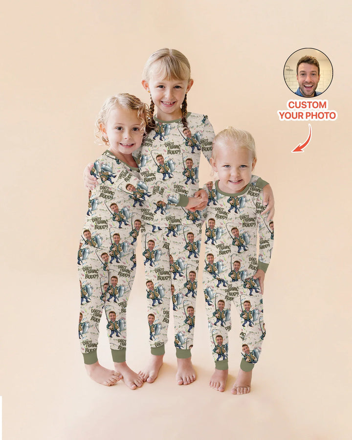 Custom Photo Dad Fishing's Buddy Daddy & Me Matching Bamboo Two Piece Long Sleeve Pajama Set