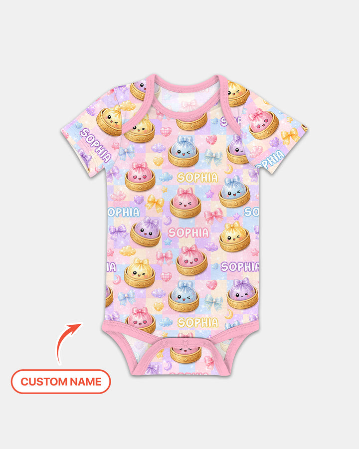 Custom Name Coquette Glitter Dumpling Bamboo Bodysuit
