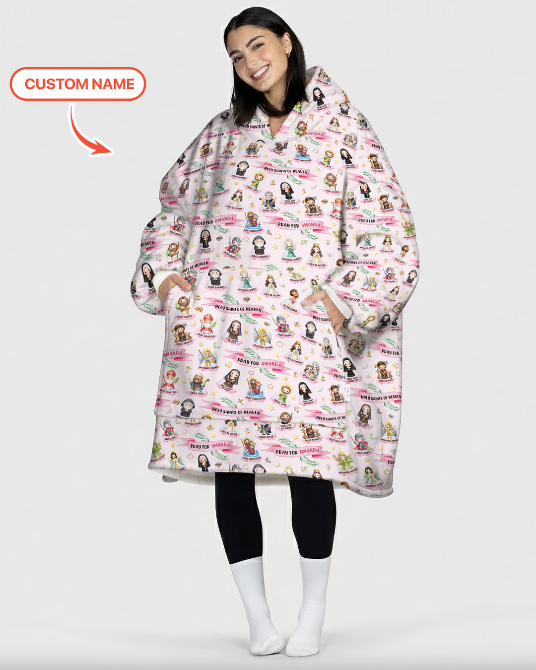Holy Saints of Heaven Custom Name Bamboo Blanket Hoodie