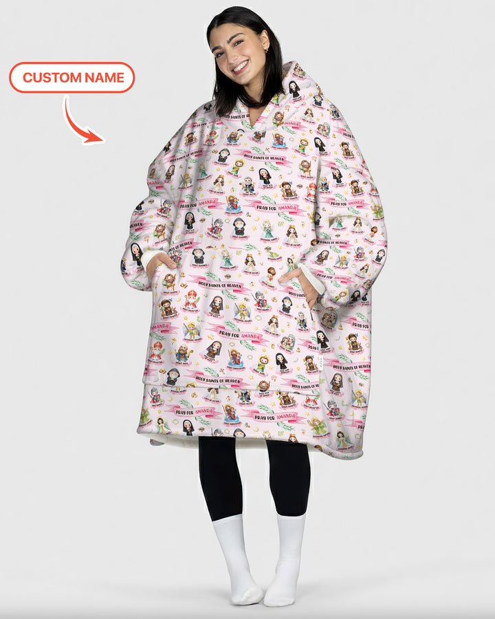 Holy Saints of Heaven Custom Name Bamboo Blanket Hoodie