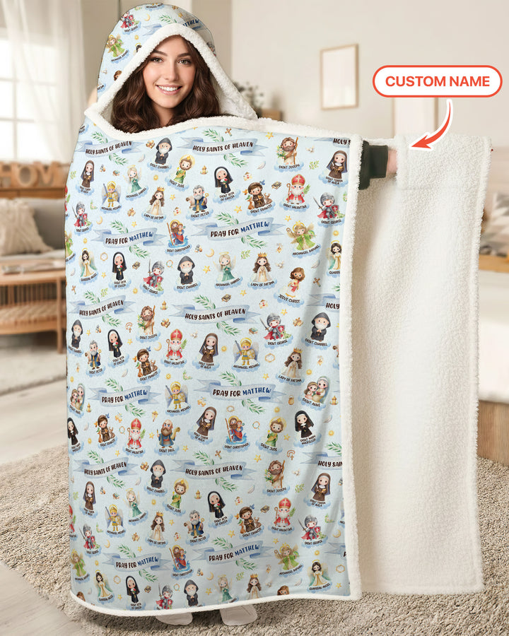 Holy Saints of Heaven Custom Name Bamboo Wearable Hooded Blanket