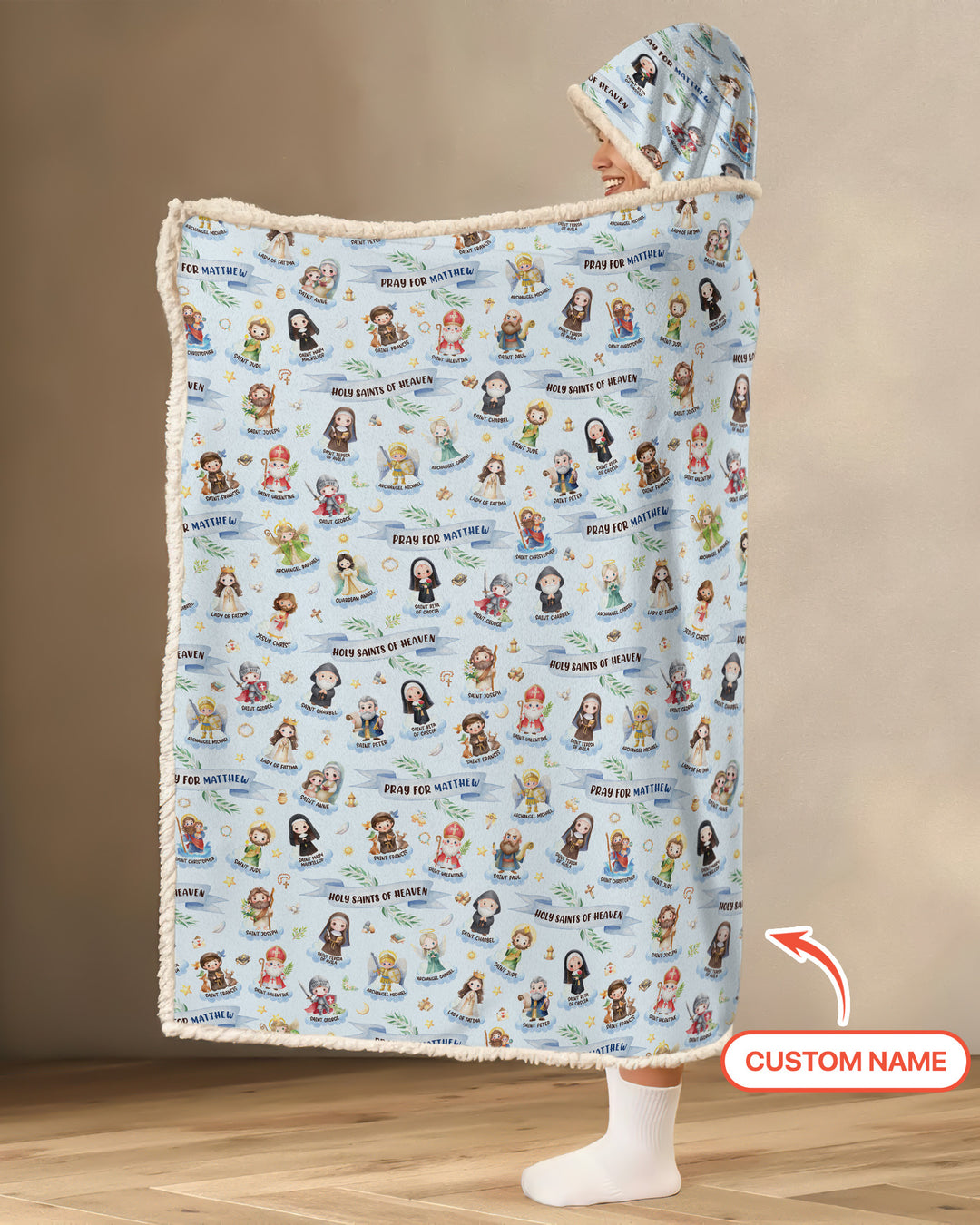 Holy Saints of Heaven Custom Name Bamboo Wearable Hooded Blanket