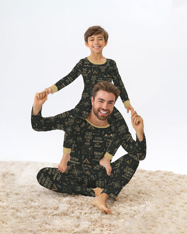 Little Explorer God Leads The Way Bamboo Two Piece Long Sleeve Pajama Set