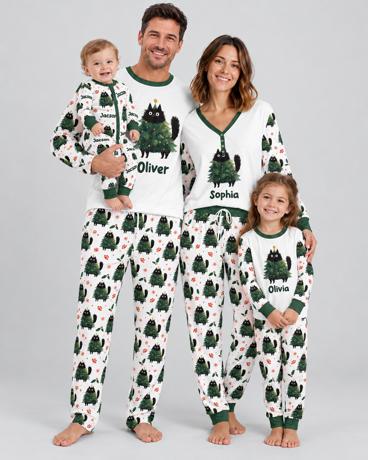 Custom Name Black Cat Christmas Bamboo Men's Pajama Set