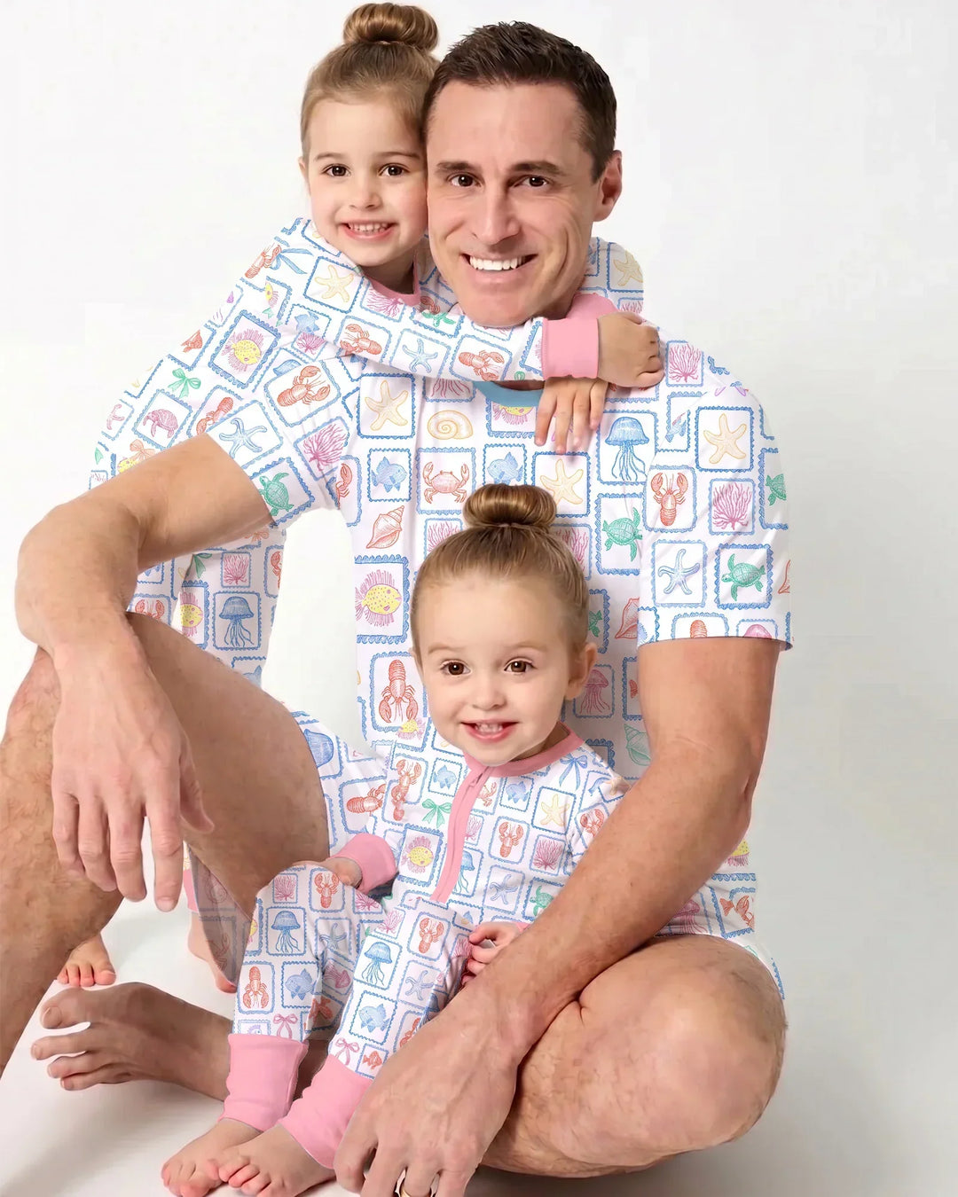 Coastal Treasures Family Matching Bamboo Men Short Sleeve Short Pajama Set