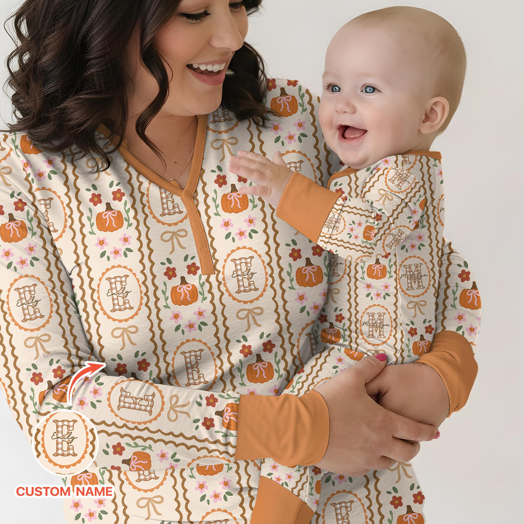 Custom Name Pumpkin Cottage Bamboo Women Pajama Set
