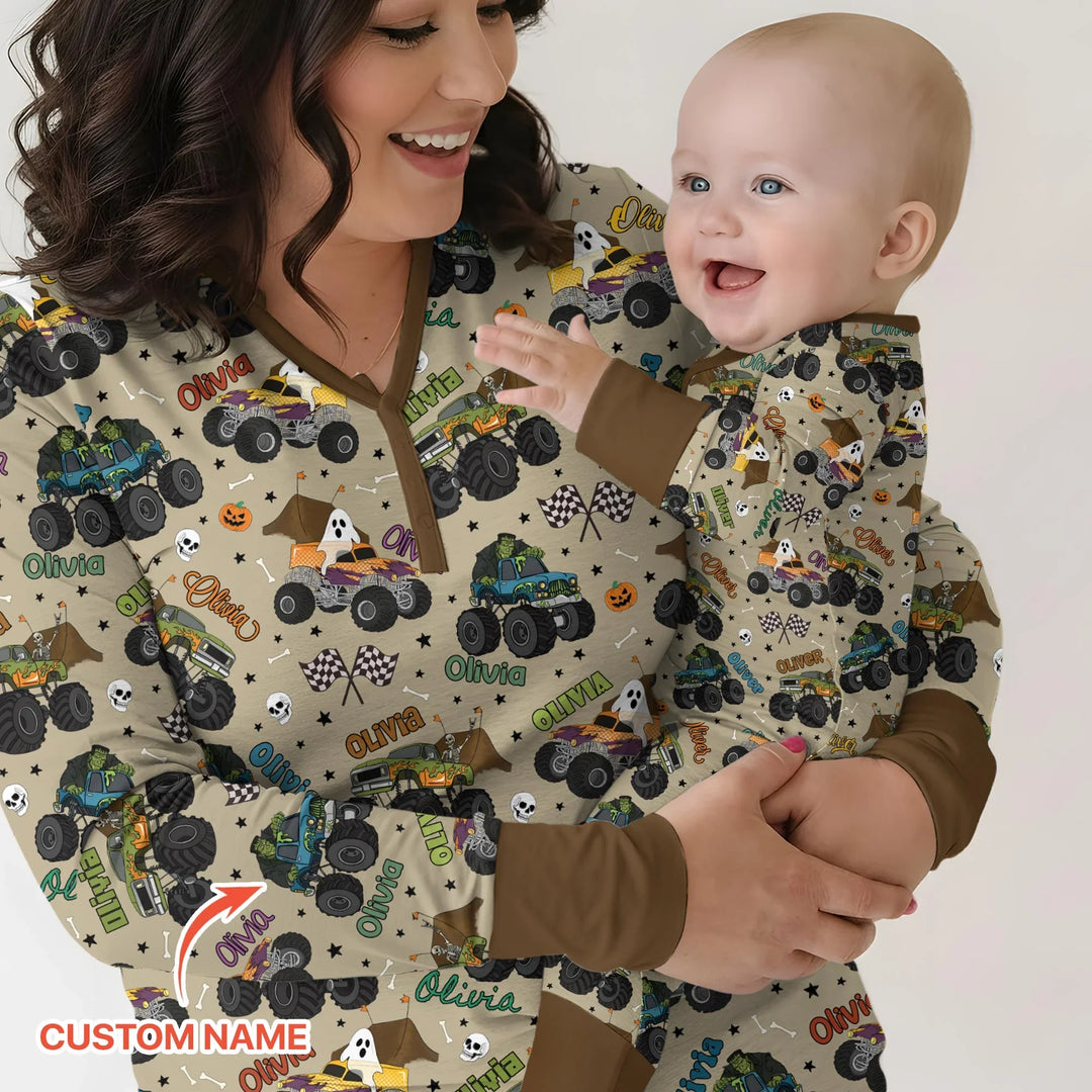 Custom Name Halloween Creepy Crusher Family Matching Bamboo Women Pajama Set