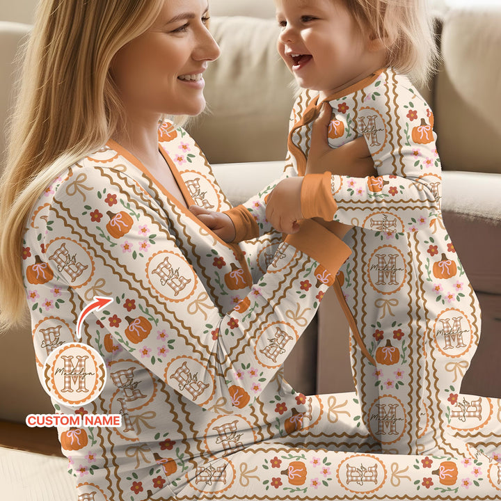 Custom Name Pumpkin Cottage Bamboo Women Pajama Set