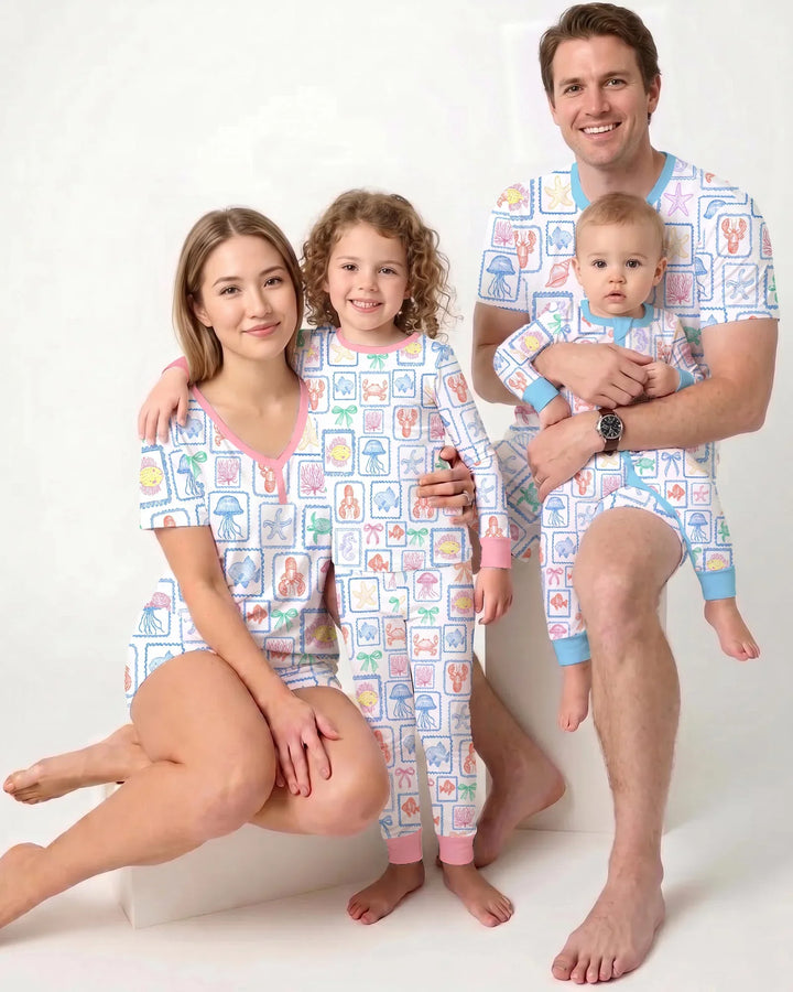 Coastal Treasures Family Matching Bamboo Women Short Sleeve Short Pajama Set