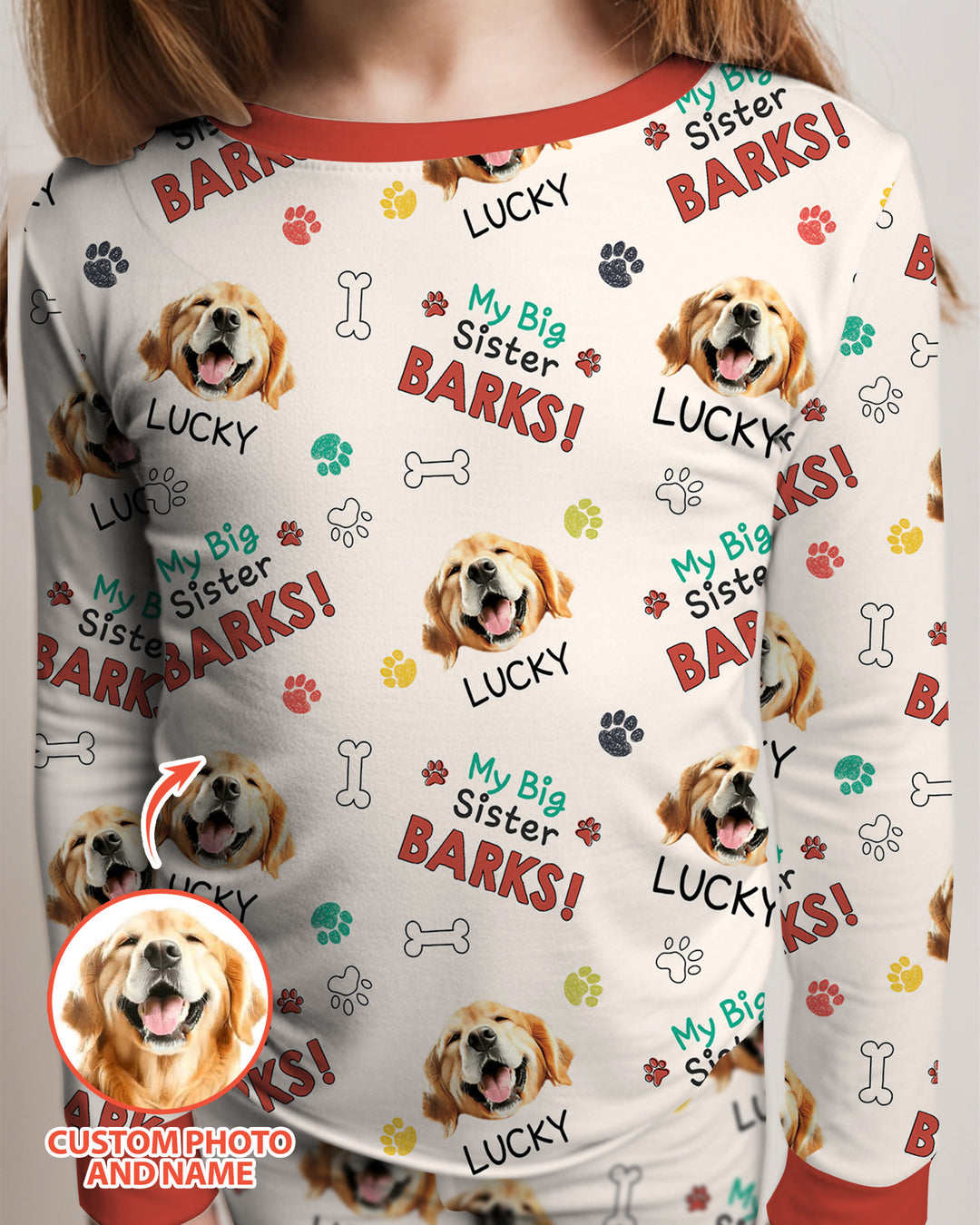 Raised With Paws - Custom Pet Photo And Name Bamboo Two Piece Long Sleeve Pajama Set