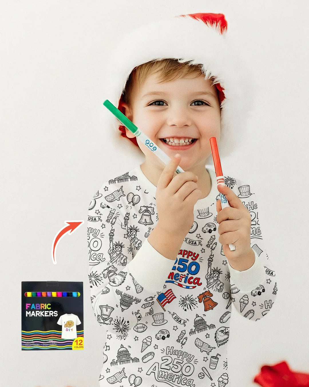 All Colorable Happy 250 America I love USA Bamboo Two Piece Long Sleeve Pajama Set