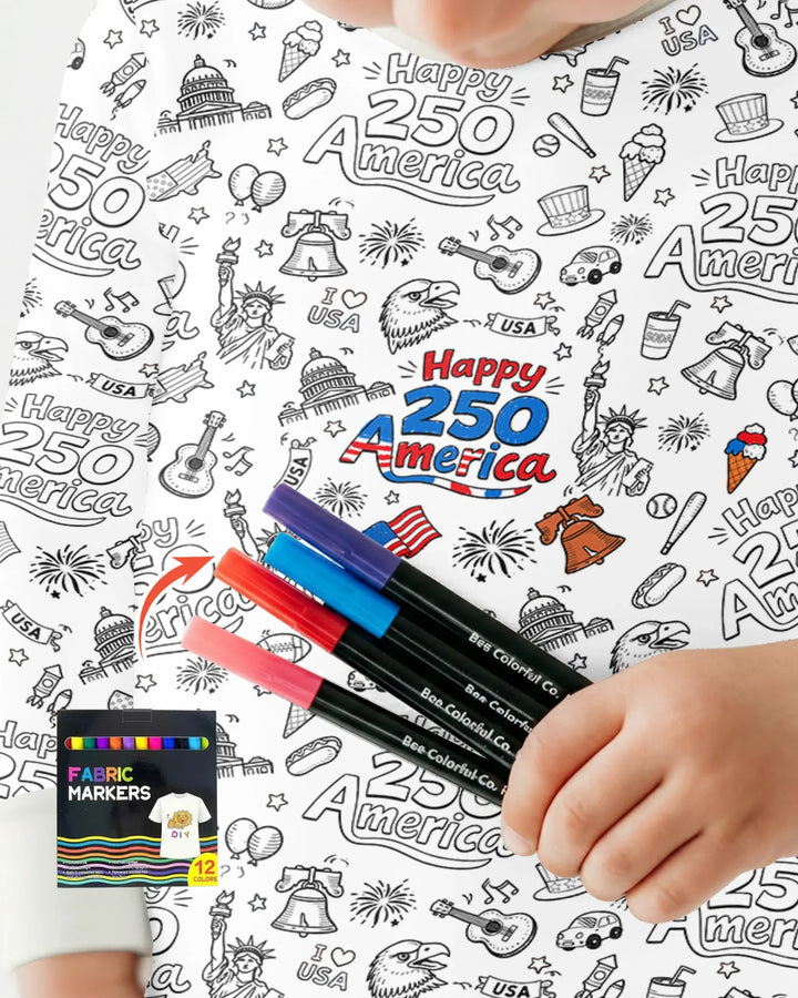 All Colorable Happy 250 America I love USA Bamboo Two Piece Long Sleeve Pajama Set