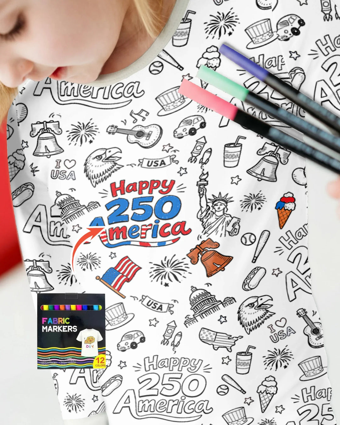 All Colorable Happy 250 America I love USA Bamboo Two Piece Long Sleeve Pajama Set