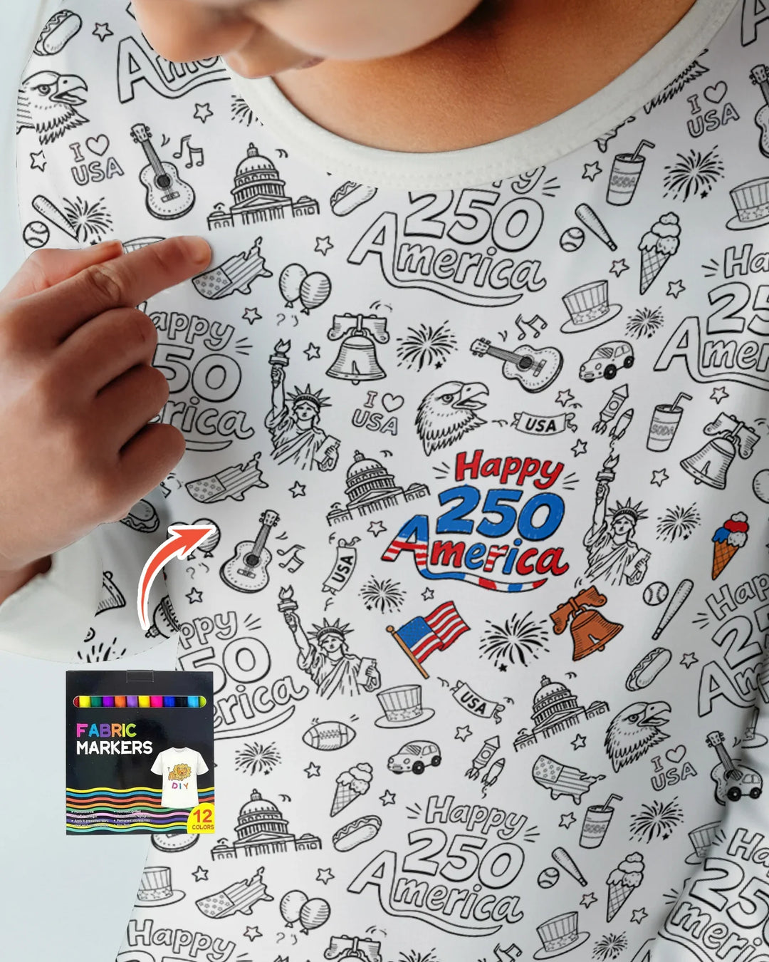 All Colorable Happy 250 America I love USA Bamboo Two Piece Long Sleeve Pajama Set