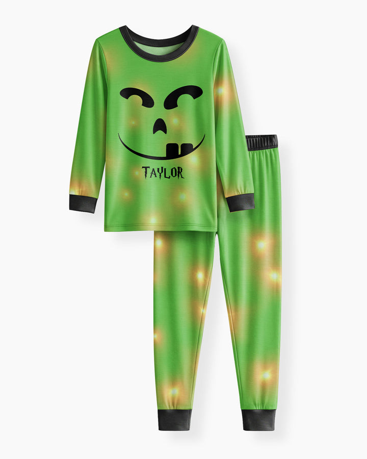 Glowing Pumpkin Bamboo Two Piece Long Sleeve Pajama Set