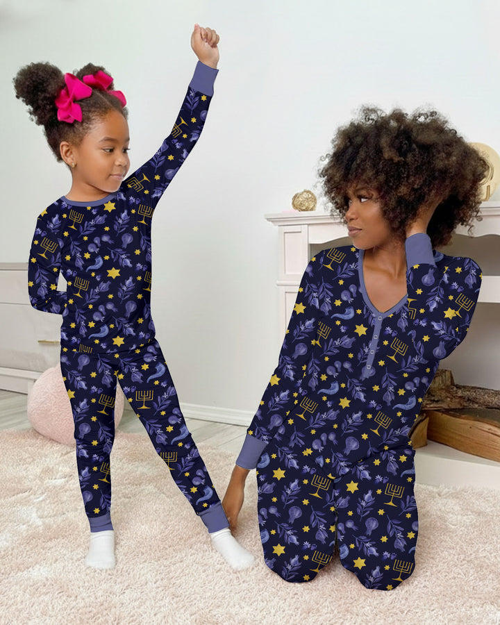 Rosh Hashanah Night Family Matching Bamboo Two Piece Long Sleeve Pajama Set