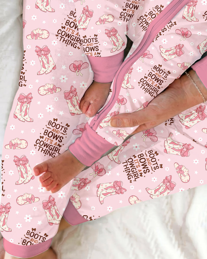 Western Cowgirl Boots And Bows Bamboo Women Pajama Set