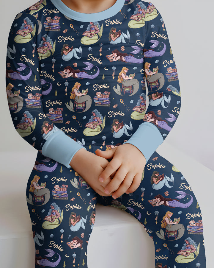 Mermaid Reads Bamboo Two Piece Long Sleeve Pajama Set