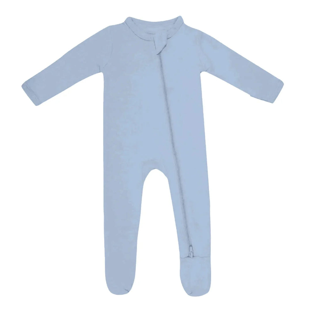 Zippered Footie Romper In Light Steel Blue , Zippered Footie Romper In Light Steel Blue - Newborn