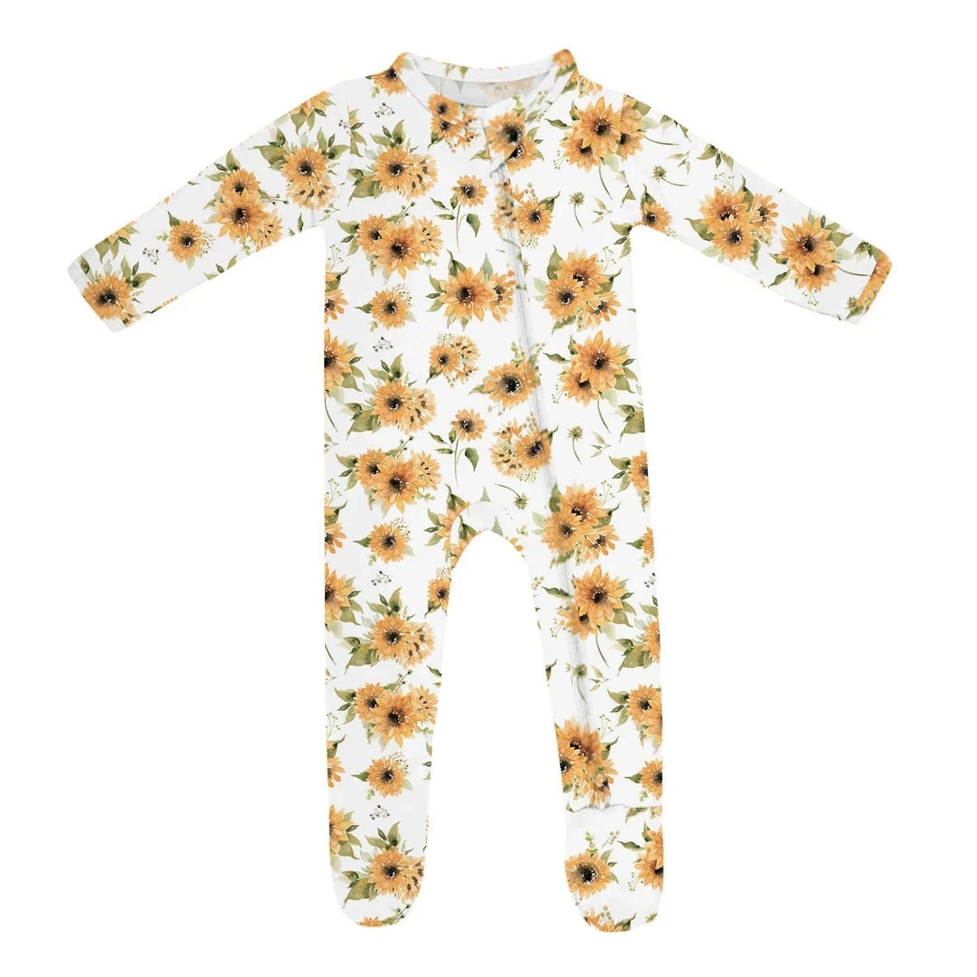 Zippered Footie Romper In Savannah's Sunflowers - Zumbamboo