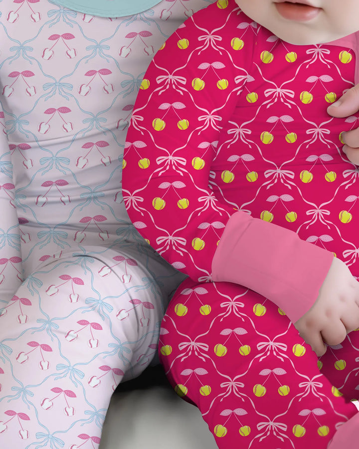 Cherry Baseball Softball Mom and Girl Matching Bamboo Convertible Zippy