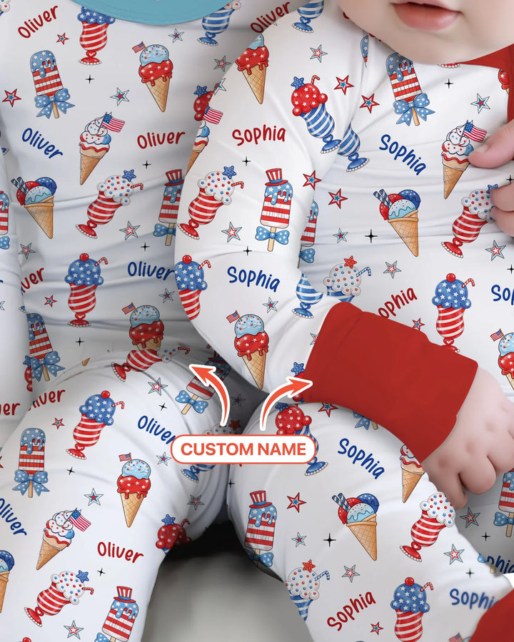 Custom Name Red, White & Ice Cream Bamboo Convertible Zippy