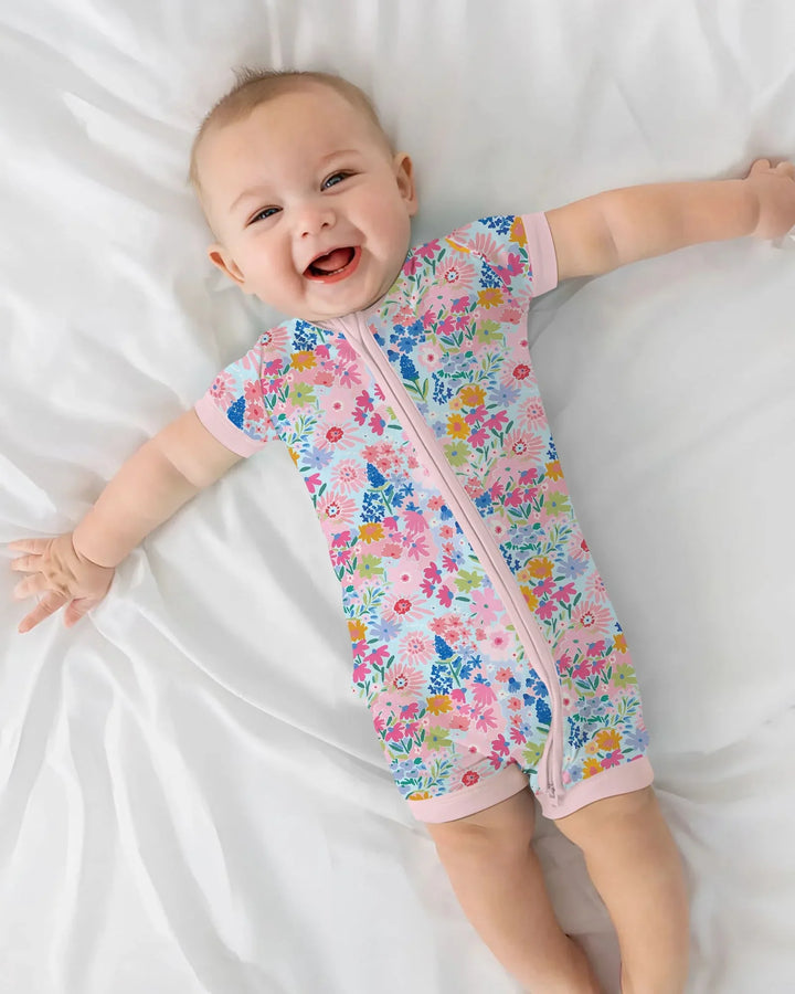Little Flower Garden Matching Bamboo Shorty Zippy