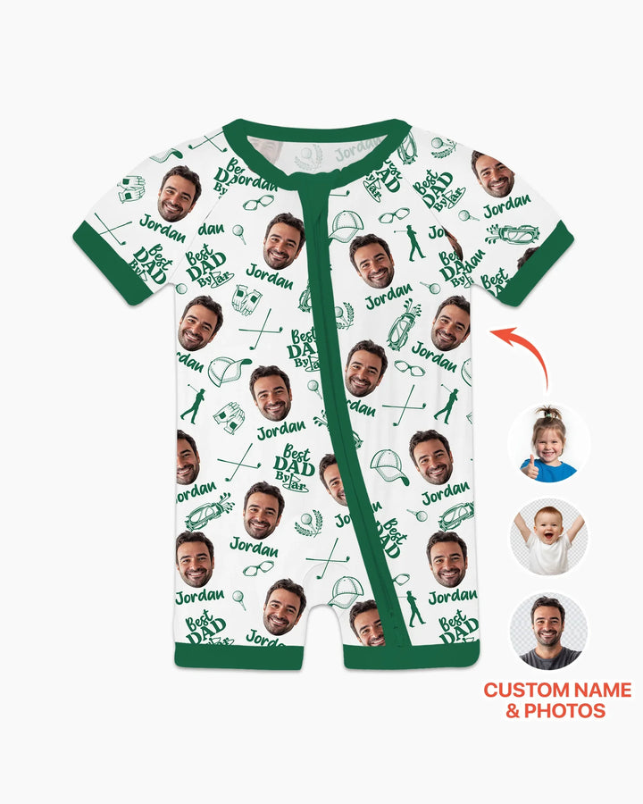 Mono de bambú corto con cremallera "Mejor papá por mucho" con foto personalizada