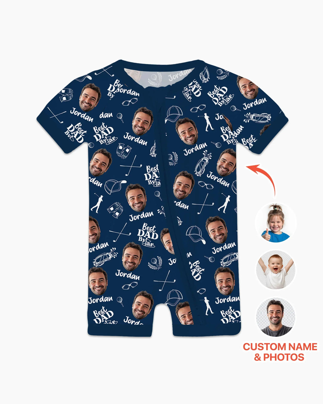 Mono de bambú corto con cremallera "Mejor papá por mucho" con foto personalizada