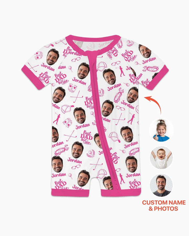 Mono de bambú corto con cremallera "Mejor papá por mucho" con foto personalizada