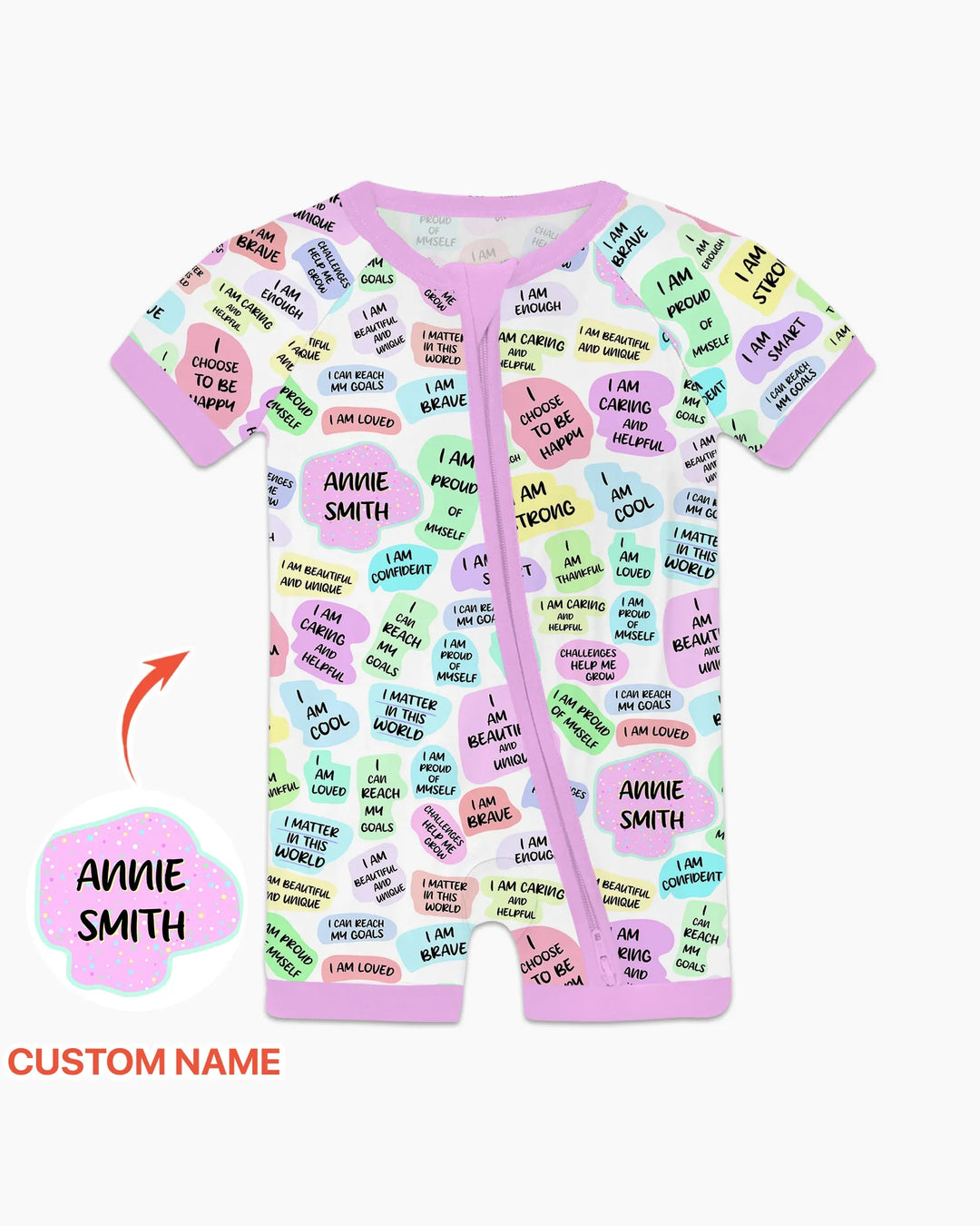 Afirmación diaria mamá y bebé - Pijama corto de bambú con cremallera