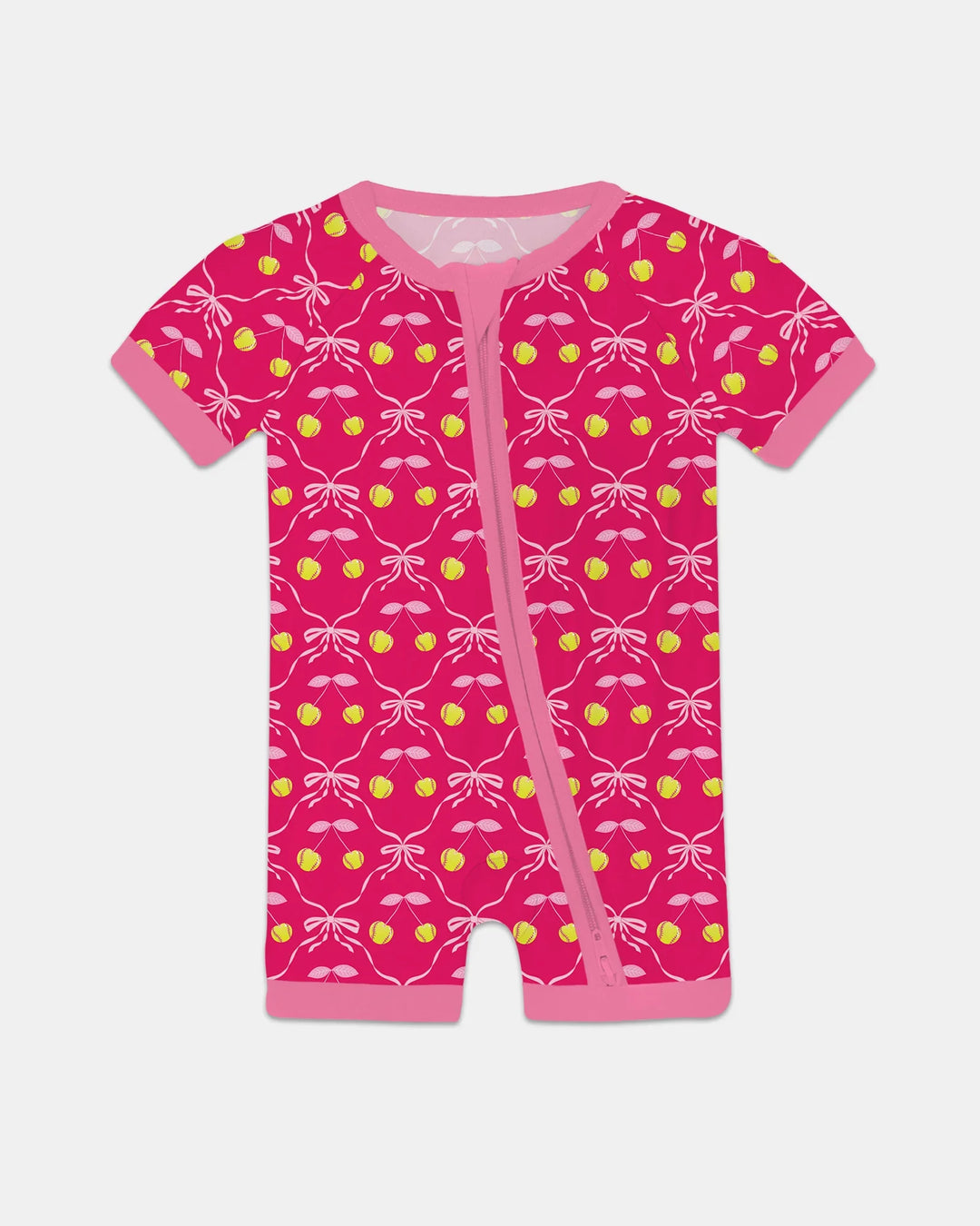 Cherry Baseball Softball Mom and Girl Matching Bamboo Shorty Zippy