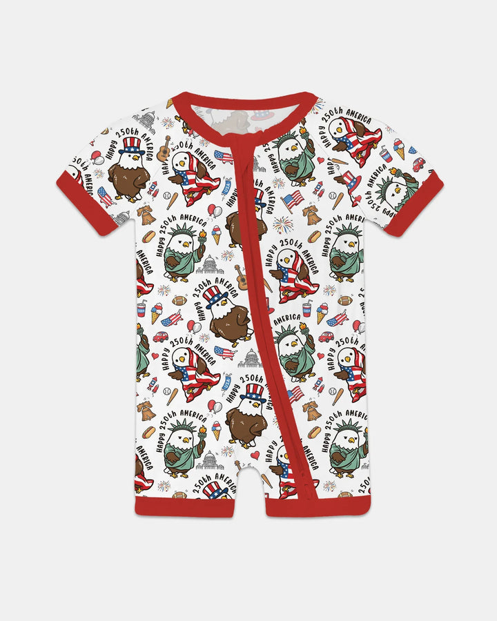 Happy 250th America Cute Patriotic Eagles Family Matching Bamboo Shorty Zippy