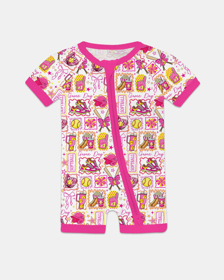Pink Softball Game Day Bamboo Shorty Zippy