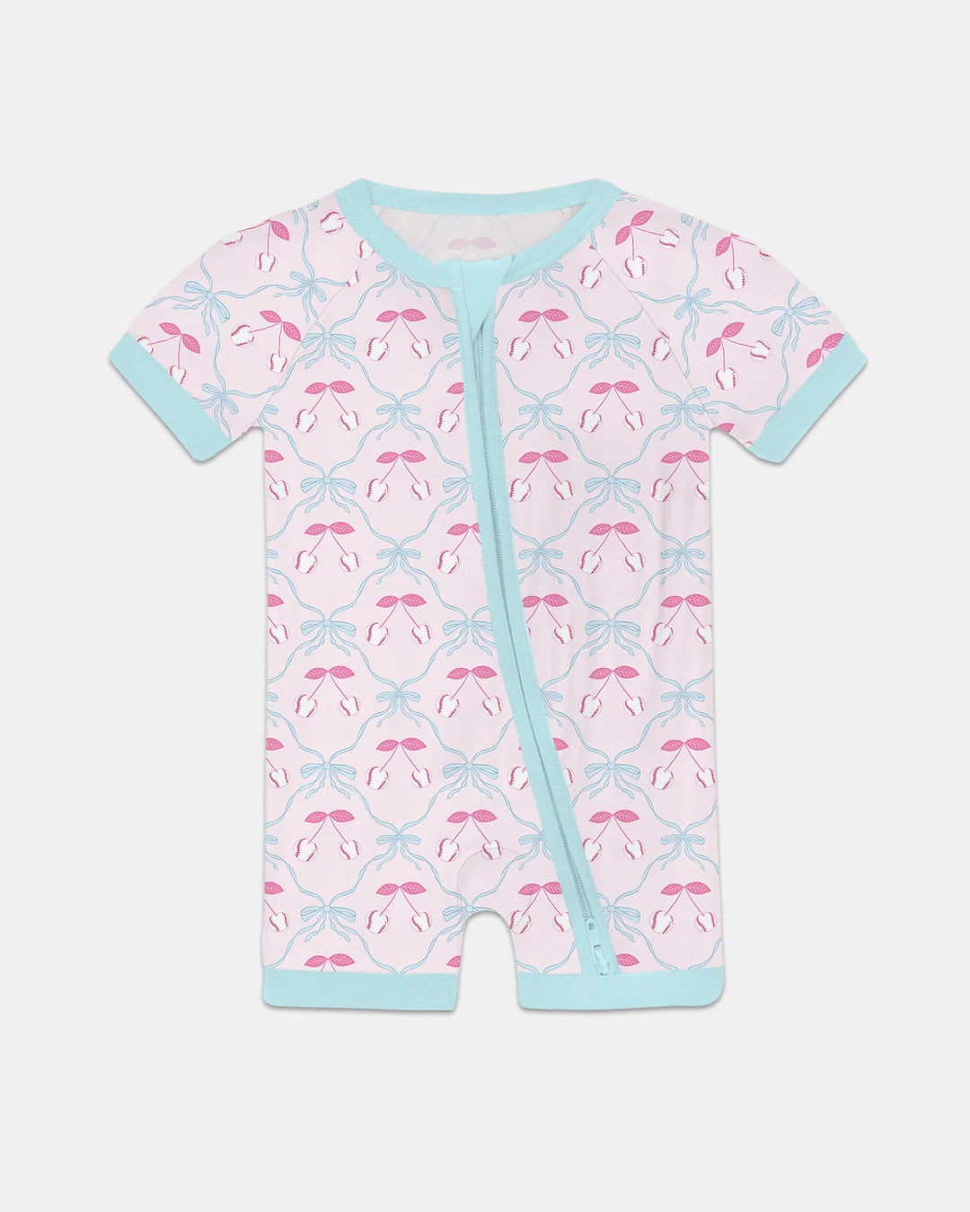 Cherry Baseball Softball Mom and Girl Matching Bamboo Shorty Zippy