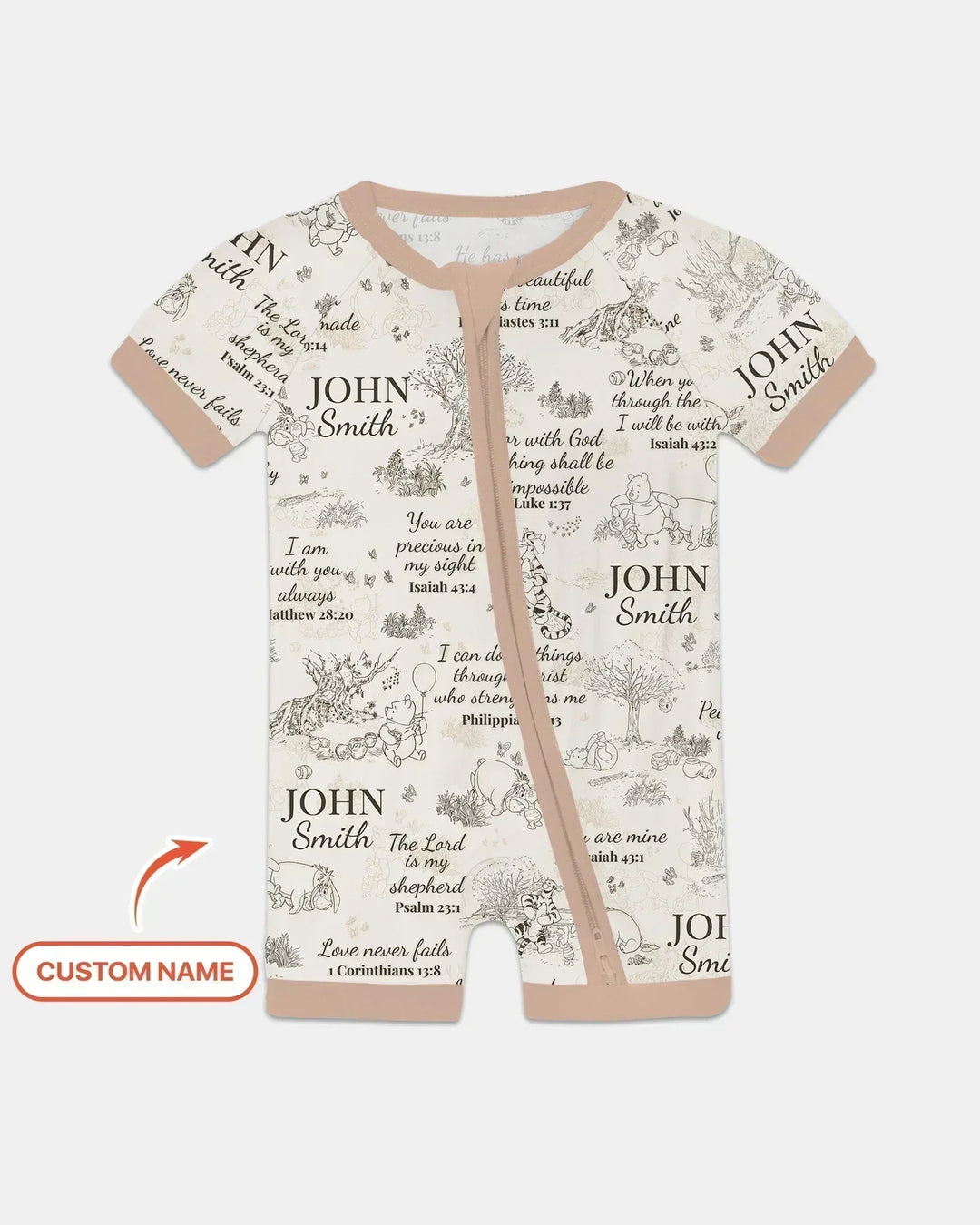 Classic Bear Bible Verse Custom Name Bamboo Shorty Zippy