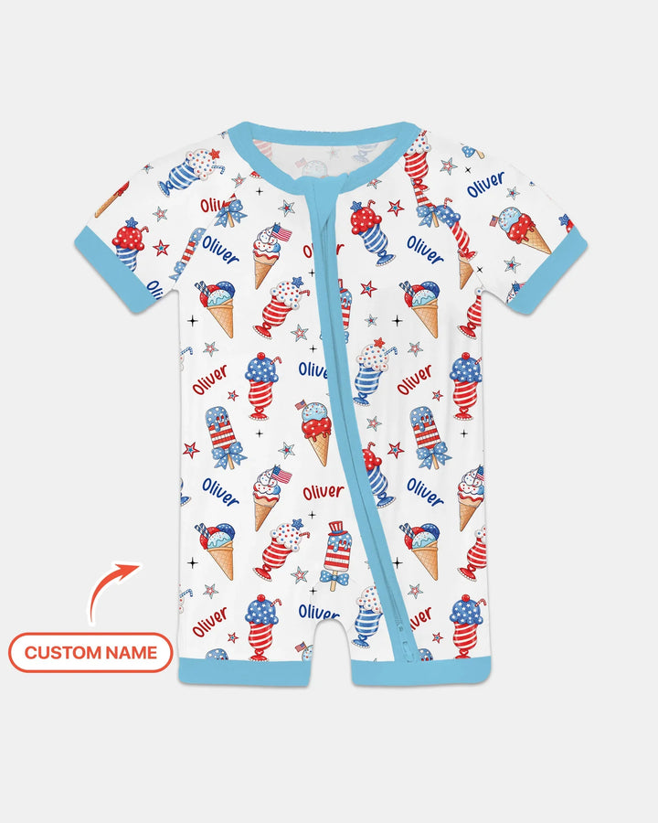 Custom Name Red, White & Ice Cream Bamboo Shorty Zippy