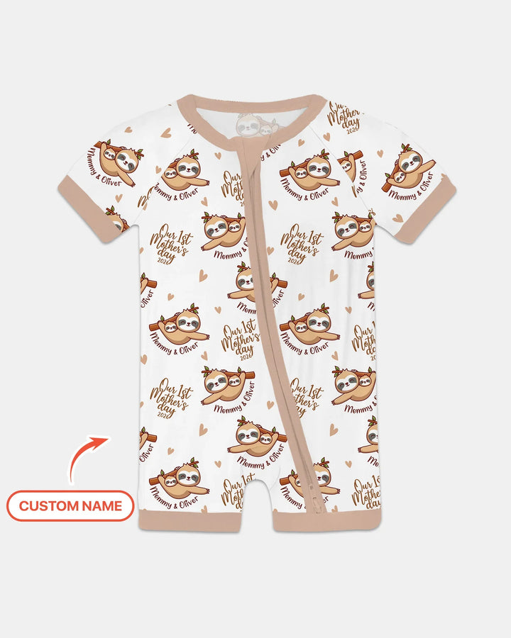Custom Name Mama & Baby Sloth – Our First Mother’s Day 2026 Bamboo Shorty Zippy