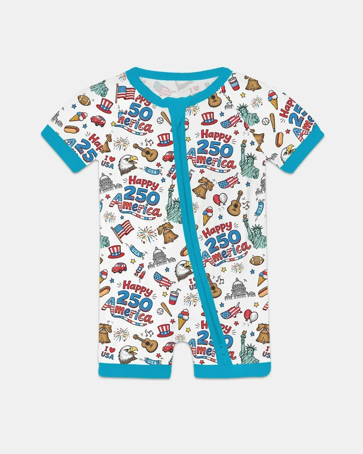 Happy 250 America I love USA Bamboo Shorty Zippy