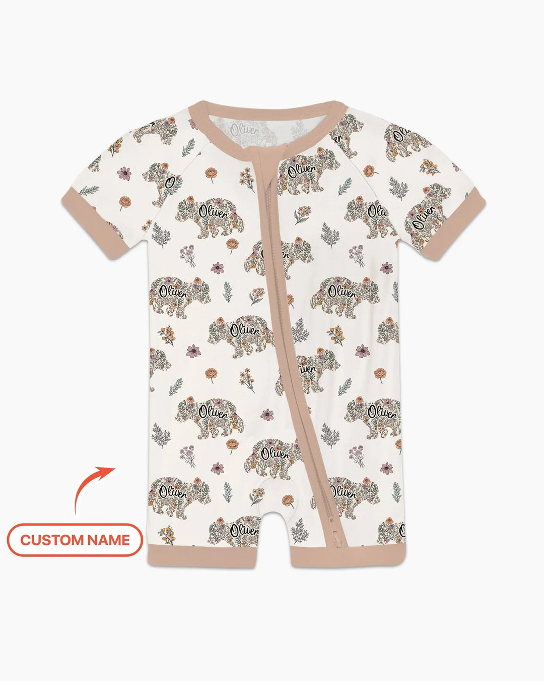 Custom Name Floral Bear Family Matching Bamboo Shorty Zippy