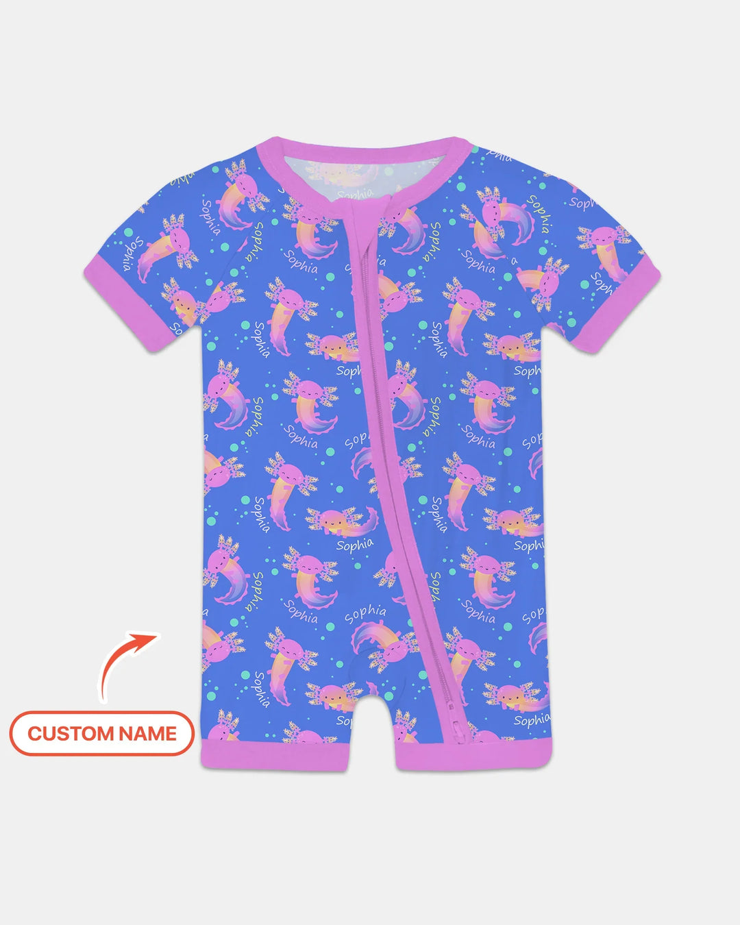 Axolote Brillante Nombre Personalizado Bambú Shorty Zippy