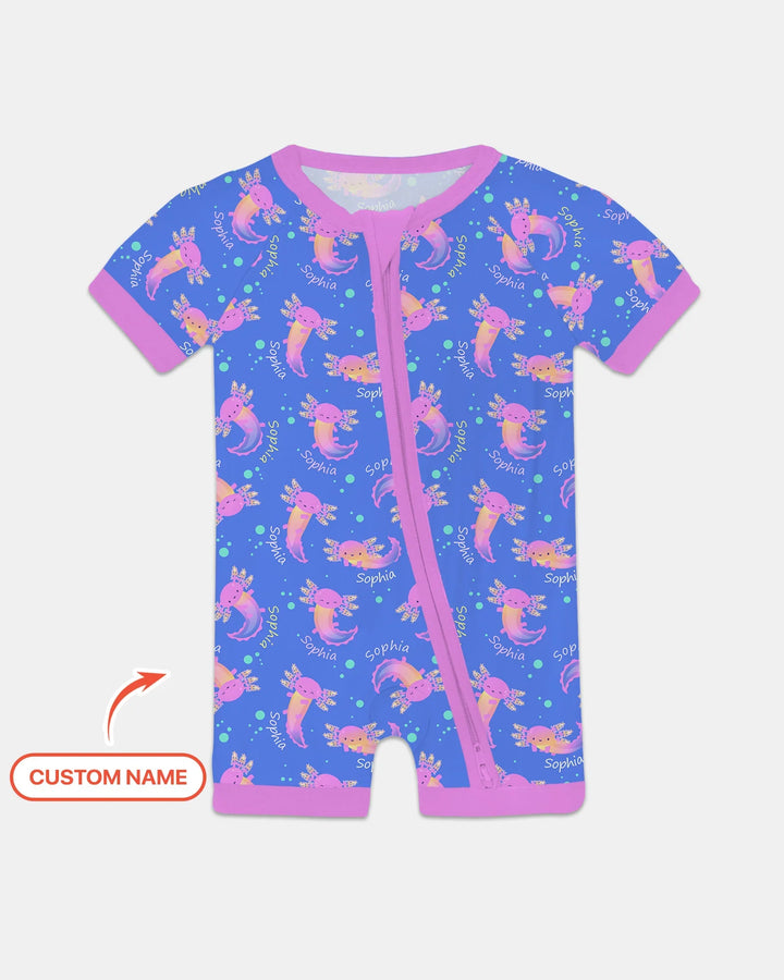 Axolote Brillante Nombre Personalizado Bambú Shorty Zippy