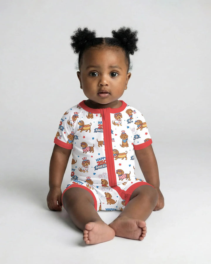 Red, White & Wiener Bamboo Shorty Zippy