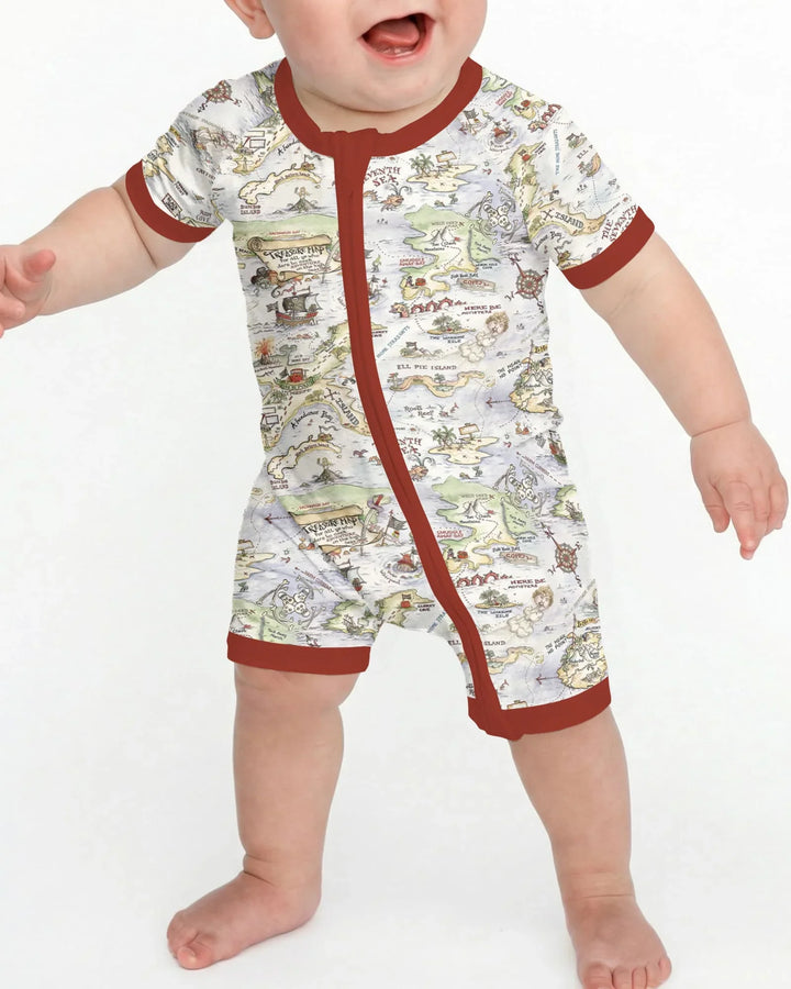 Pirate Treasure Map Daddy & Baby Matching Bamboo Shorty Zippy