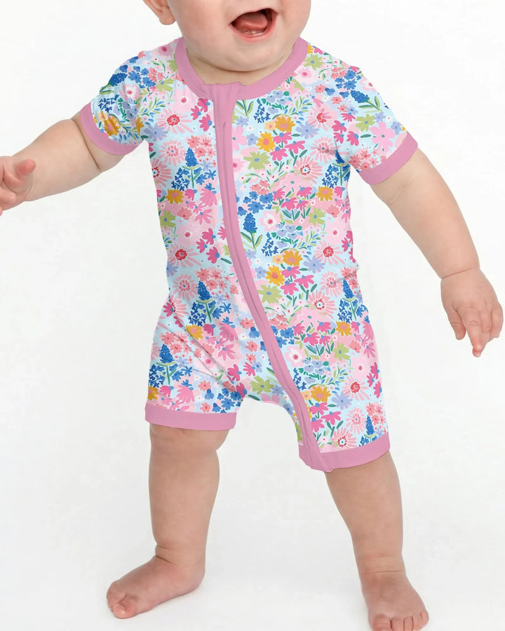 Little Flower Garden Matching Bamboo Shorty Zippy